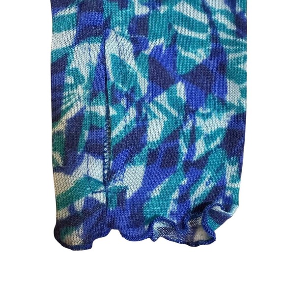 FP Movement Mock Neck Mesh Top Blue Abstract Thumbholes Lettuce Hems - XS - Picture 4 of 7